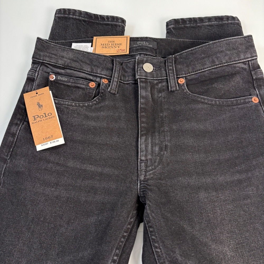 Polo Ralph Lauren Womens 25 Black Mid Rise Skinny Jeans NEW Low Stretch Denim